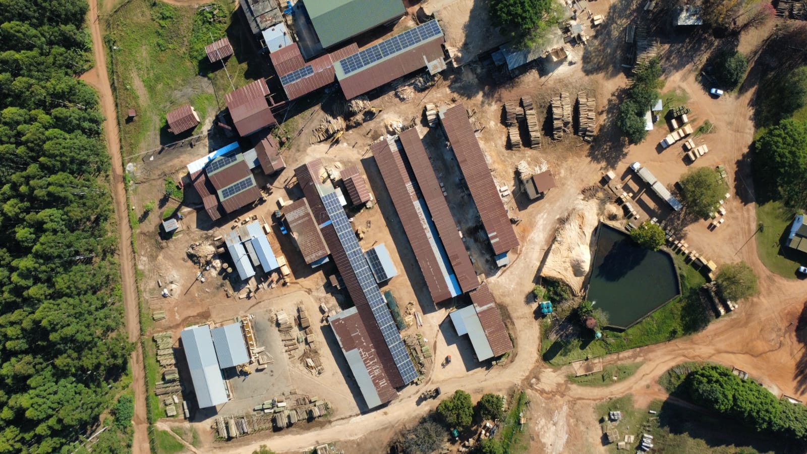 Aerial view of the Timba timber manufacturing facility in White River, Mpumalanga